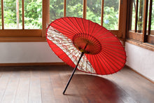 画像をギャラリービューアに読み込む, 日傘【縞帯 深紅×花柄青海波】