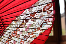 画像をギャラリービューアに読み込む, 蛇の目傘【縞帯 深紅×花柄青海波】