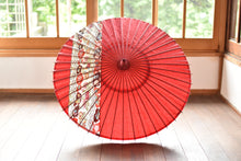 画像をギャラリービューアに読み込む, 日傘【縞帯　深紅×花柄青海波】

