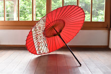 画像をギャラリービューアに読み込む, 日傘【縞帯　深紅×花柄青海波】
