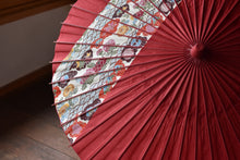 画像をギャラリービューアに読み込む, 日傘【縞帯　深紅×花柄青海波】
