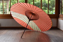 画像をギャラリービューアに読み込む, 蛇の目傘【縞帯　サーモンピンク×花柄】
