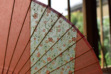 画像をギャラリービューアに読み込む, 蛇の目傘【縞帯　サーモンピンク×花柄】
