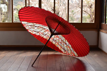 画像をギャラリービューアに読み込む, 蛇の目傘【縞帯　深紅×花柄青海波】
